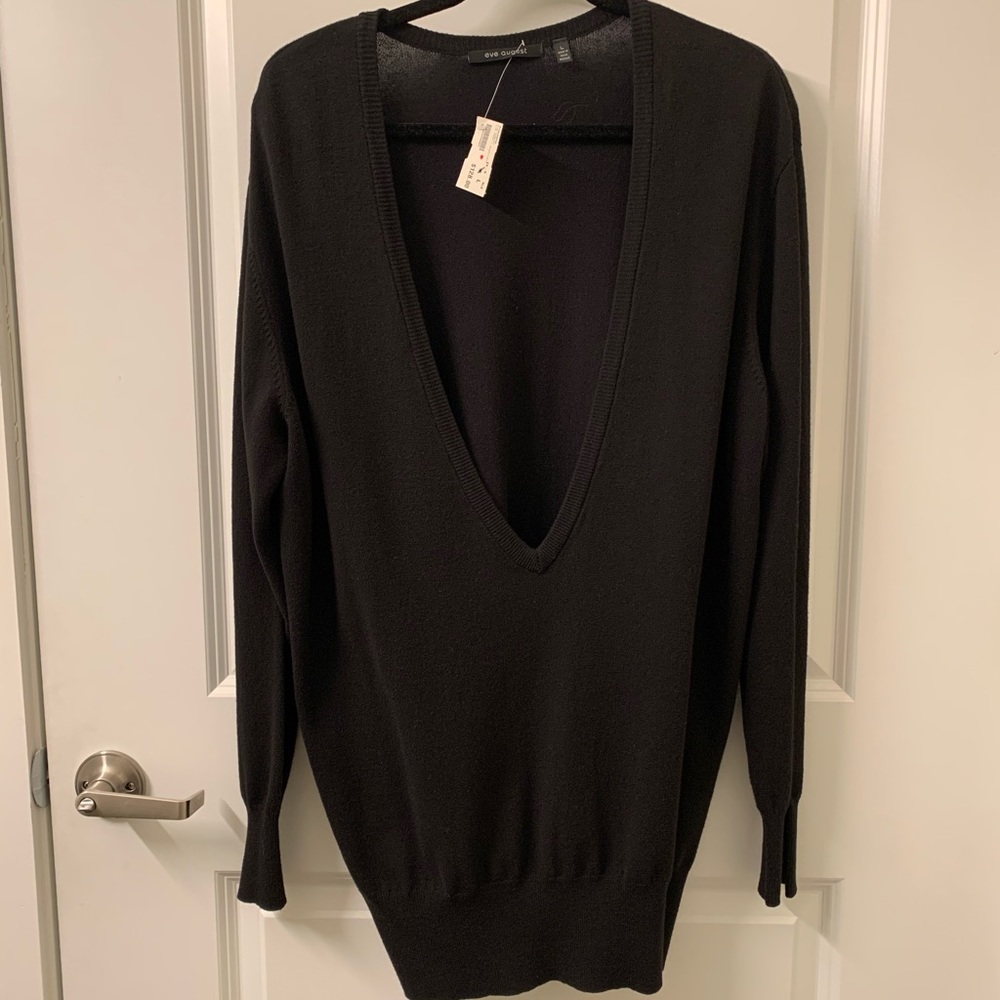 Eve August Black Deep-V Sweater NWT